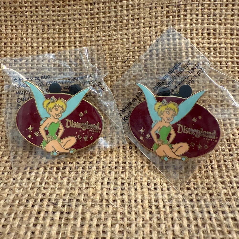 NWT Set-of-2 Disneyland Collectible Pins, Tinkerbell, each in organza gift bag